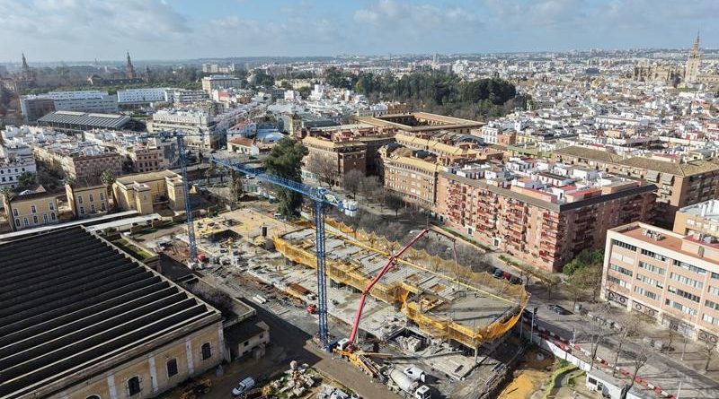 El avance de obra de Residencial Artillería, de Grupo ABU en Sevilla, a vista de pájaro